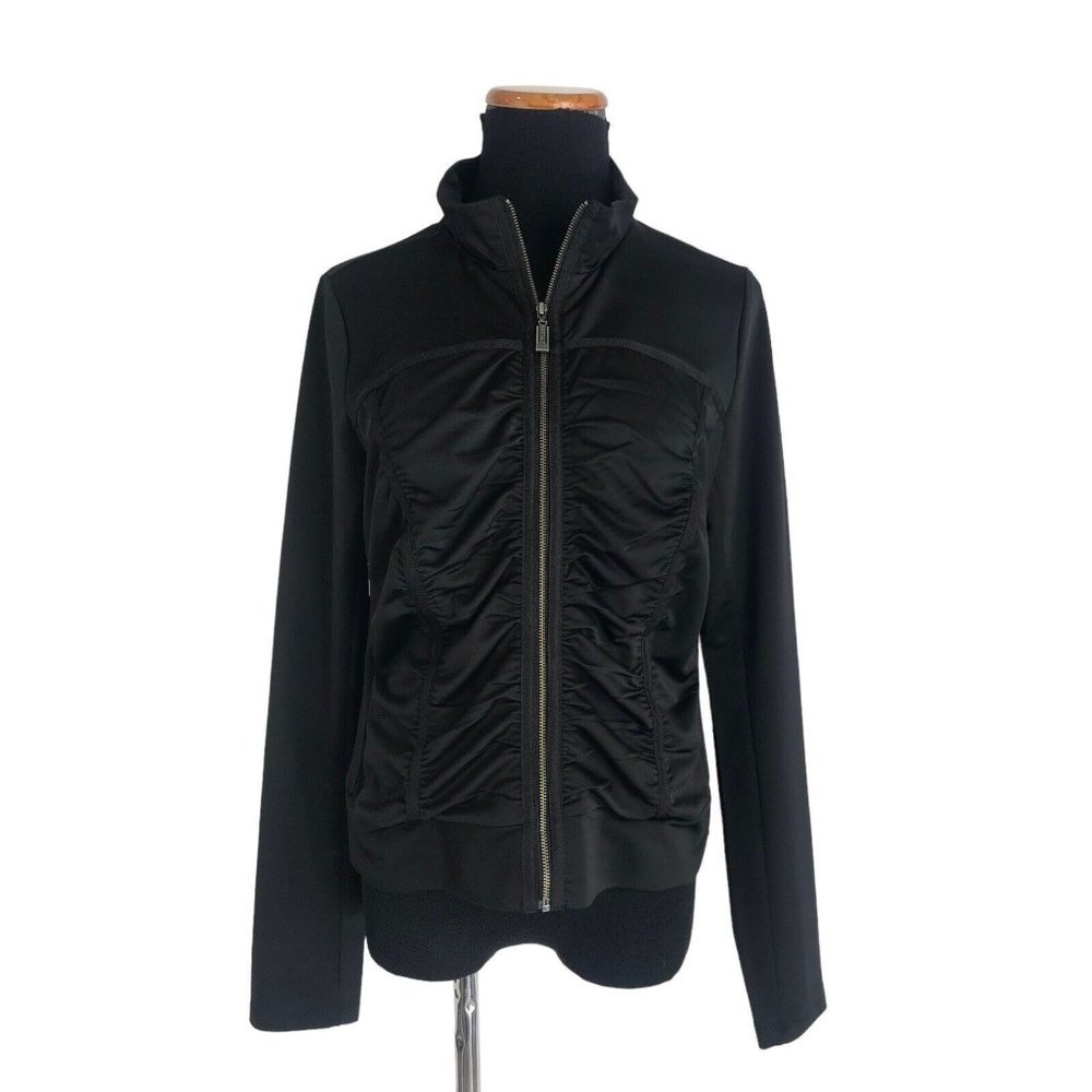 YEST Jacket Womens Size 6 Black Athleisure Ruching Full Zip Long‎ Sleeve Ladies